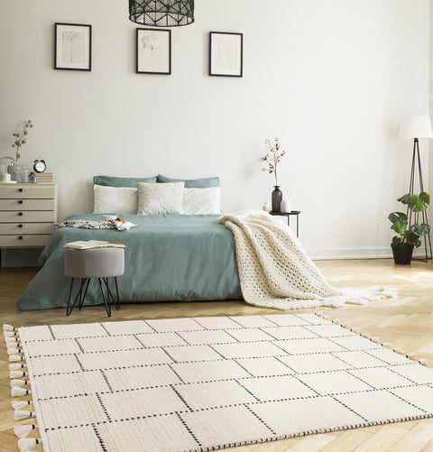 NEPAL CREAM & BLACK TILE RUG